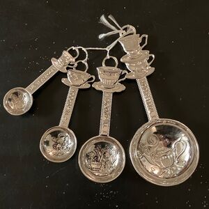 Silver Measuring Spoons with Teacup Design